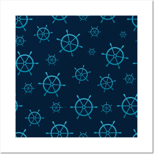 Steering wheelmaritim nautical seamless pattern Posters and Art